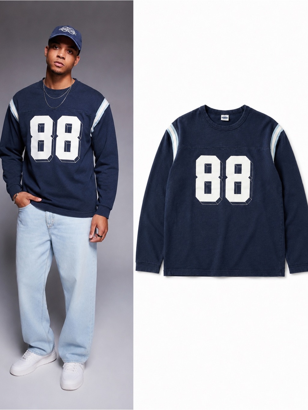 Old Navy Vintage 2001 Jersey Shirt Navy Blue Y2K Athletic Varsity Top size Large